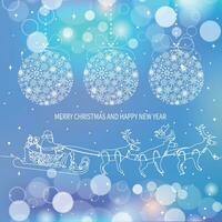 One continuous line drawing Santa Claus on reindeer and sled. concept for Christmas and New Year. Vector illustration. Vector