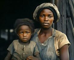 Resiliencia en medio de privación un pobre negro familia durante el 1930 genial depresión generativo ai foto