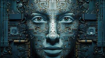 Cyborg Essence Woman Like Motherboard Generated by AI photo