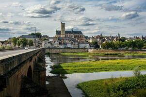 Nevers Cathedral and River Loire View, France photo
