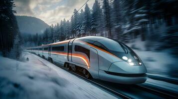 Futuristic Winter Train in Motion   generative ai photo