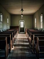 interior de un americano amish Iglesia generativo ai foto