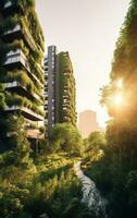 Skyscrapers and Lush Vegetation A Harmonious Blend of Nature and Urban Architecture   generative AI photo