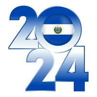 Happy New Year 2024 banner with Salvador flag inside. Vector illustration.