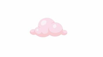 soñador rosado nube flotante 2d objeto animación. cúmulo plano dibujos animados 4k video, transparente alfa canal. día soñando cuento de hadas hinchado forma. paraíso Cloudscape animado elemento en blanco antecedentes video