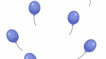 Flying up blue balloons 2D objects animation. Childhood birthday congratulations flat cartoon 4K video, transparent alpha channel. September 1st baloons animated elements on white background video