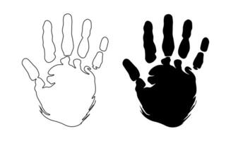 Human handprint. Imprint of male or female hand. Silhouette, outline. Human palm. Icon. Vector isolated on white. For design, print, illustration, textile, postcard, poster