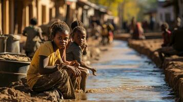 Unidentified Ethiopian children in the street. People in Ethiopia suffer of poverty due to the unstable situation photo