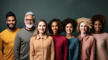 Portrait of multiethnic group of people standing together and looking at camera. photo