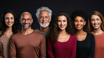 Portrait of a group of multi-ethnic people on a black background. photo