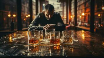 borracho hombre saboreo de escocés whisky a el destilería. foto