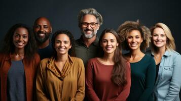 retrato de un grupo de diverso personas en pie juntos y sonriente. foto