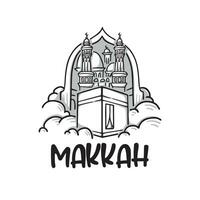 kaaba, makkah y minaretes en madinah diseño. ilustración para hajj y eid adha mubarak, isra y miraj vector