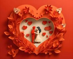 cute love paper art valentine day. with lovely generative Ai photo