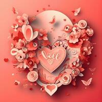 cute love paper art valentine day. with lovely generative Ai photo