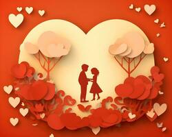 cute love paper art valentine day. with lovely generative Ai photo