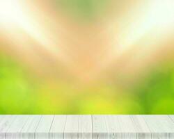 Wooden platform with double light and green background photo