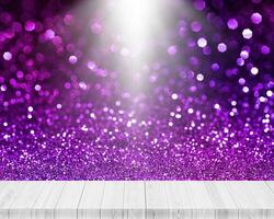 Wooden platform with white  light glitter background photo