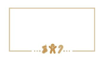 Rectangle Gingerbread Cookies Frame Border, Christmas Winter Holiday Graphics. Homemade sweets card and social media post template on white background. Isolated vector illustration.