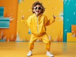 Happy Smiling boy in Yellow Sunglasses with Fun Fashionable Glasses photo