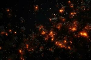 Fiery sparks from a fire on a black background close-up, Fire embers particles over black background, AI Generated photo