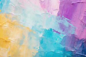 Painting closeup texture background with  blue, yellow, pink and white brush strokes, Fragment of multicolored texture painting. Abstract art background, AI Generated photo