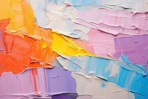 Painting closeup texture background with  blue, pink, yellow and white colors, Fragment of multicolored texture painting. Abstract art background, AI Generated photo