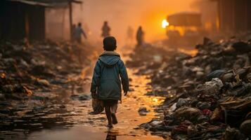 Unidentified Indian poor kid walking on the street in Kolkata. photo