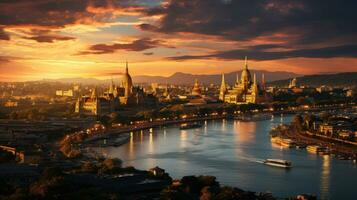 Temples in sunset at Bangkok,Thailand. photo