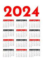 Calendar for 2024 isolated on a white background vector