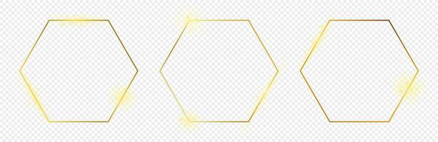 Gold glowing hexagon frame vector