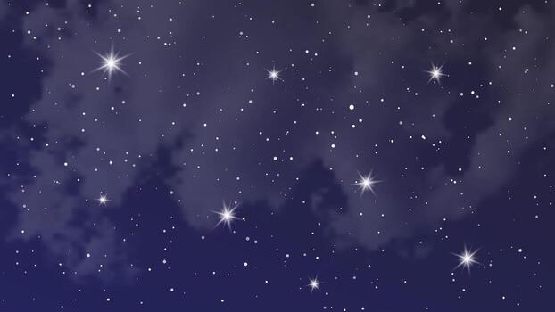 Night sky with clouds and many stars. Abstract nature background with stardust in deep universe. Vector illustration.