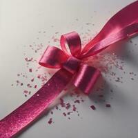 pink ribbon and confetti on white background, valentines day. v photo