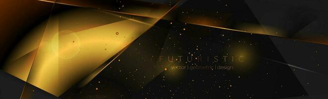 Black and golden shiny glowing low poly background vector