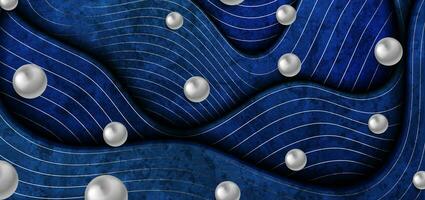 Grunge abstract blue silver background with waves and balls vector