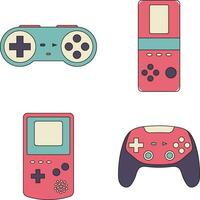 Retro Game Console In Flat Design. Vector Illustration Set.