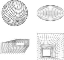 Wireframe Futuristic Shape In Geometric Concept. Vector Illustration Set