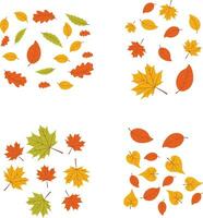 Fallen Autumn Leaves With Colorful Design. Vector Illustration Set.