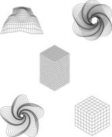 Futuristic Wireframe Shape With Wave Lines. Isolated Vector Set.