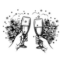 glasses with champagne Christmas coloring page vector