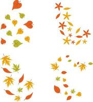 Fallen Autumn Leaves With Colorful Design. Vector Illustration Set.