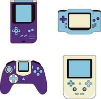 Retro Game Console In White Background. Vector Illustration Set.