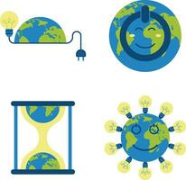 Earth Hour Illustration With Flat Cartoon Design. Vector Illustration Set.