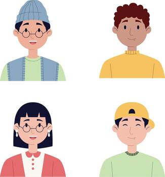 Flat Adult Character In Different Expression. Vector Illustration Set.