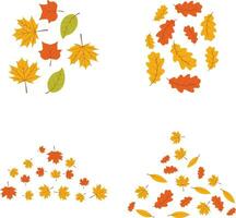 Fallen Autumn Leaves With Colorful Design. Vector Illustration Set.