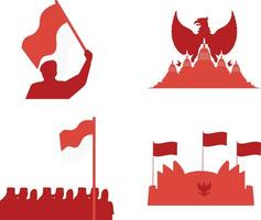 Indonesian Independence Day Icon For Template Background. Vector Illustration Set.