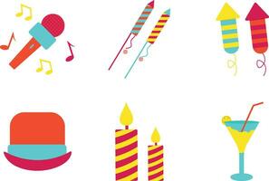 New Year Party In Flat Design. Vector Illustration Set.