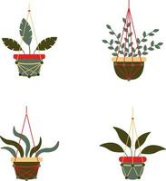 Hanging Potted Plant With Flat Design. Isolated Vector Set.