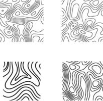 Topography Pattern Square With Doodle Design. Wavy Lines. Vector Illustration Set.