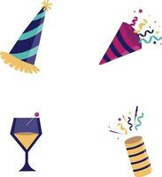 New Year Party Icon On White Background. Vector Illustration Set.